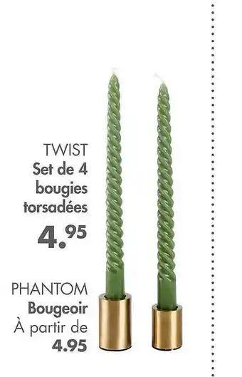 Casa Set de 4 bougies torsadées twist, bougeoir phantom offre