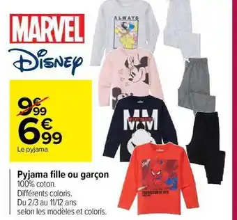Carrefour Market Pyjama Fille Ou Garçon Disney offre