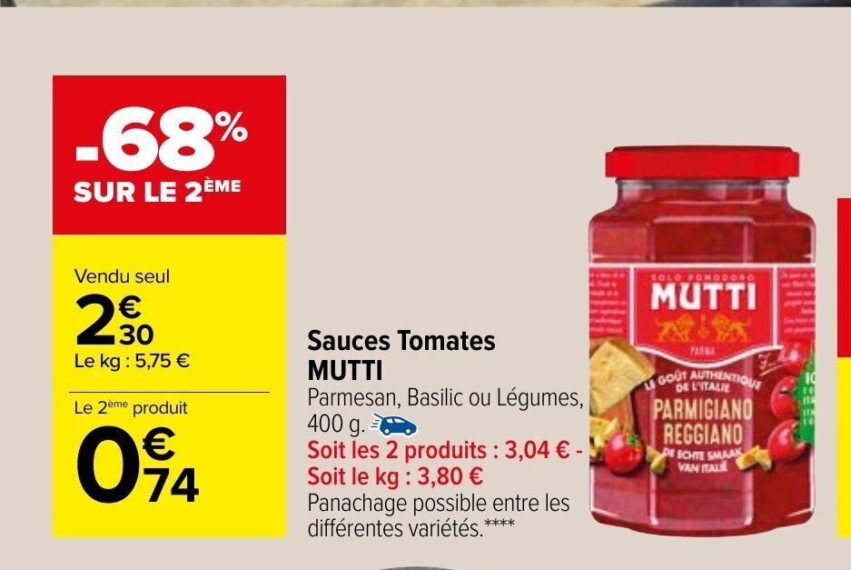 Promo Sauces Tomates Muttie chez Carrefour Market