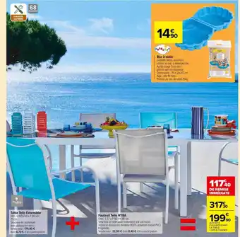 Carrefour Market Table Tello Extensible, Fauteuil Tello Hyba, Bac à Sable offre