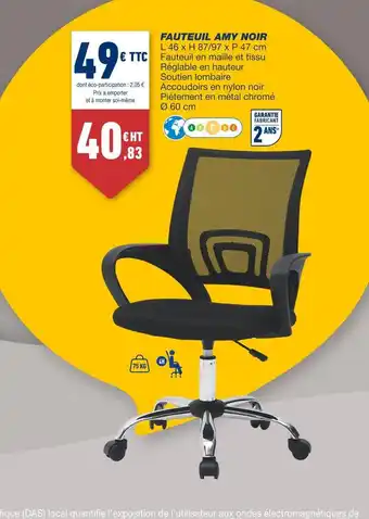 Bureau Vallée Fauteuil amy noir offre