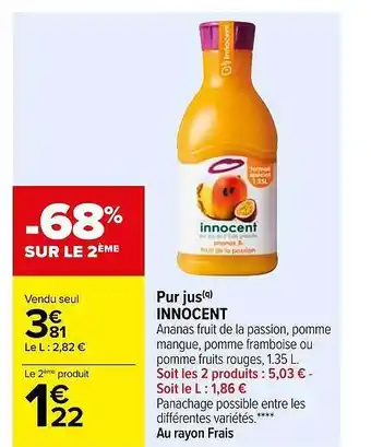 Carrefour Pur jus innocent offre
