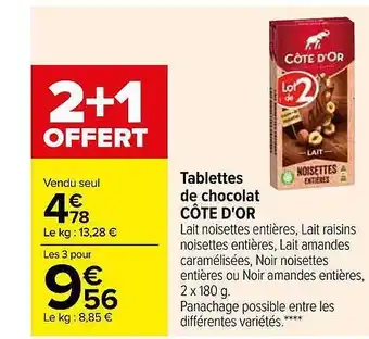 Carrefour Tablettes de chocolat côte d'or offre