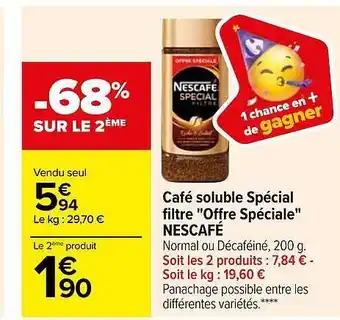Carrefour Café soluble spécial filtre offre