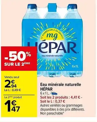 Carrefour Eau minérale naturelle hépar offre