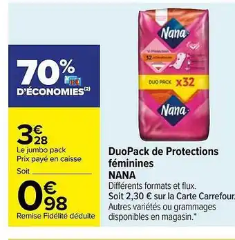 Carrefour Duopack de protections féminines nana offre