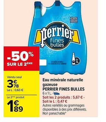 Carrefour Eau minérale naturelle gazeuse perrier fines bulles offre