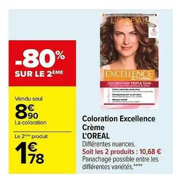 Carrefour Coloration excellence crème l'oréal offre