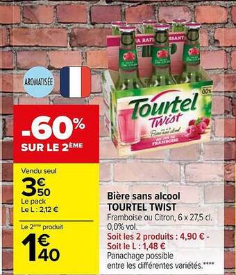 Carrefour Bière sans alcool tourtel twist offre