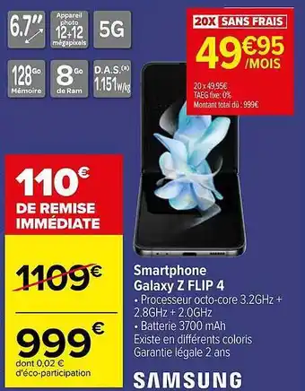 Carrefour Smartphone galaxy z flip 4 samsung offre
