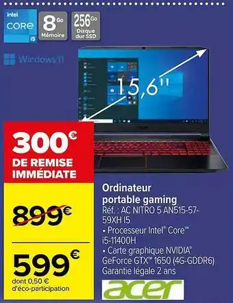Carrefour Ordinateur portable gaming acer offre