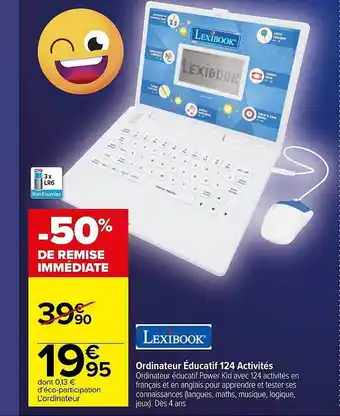 Carrefour Ordinateur éducatif 124 activités lexibook offre