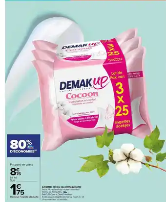Carrefour Market Lingettes lait ou eau démaquillante offre