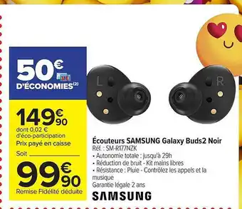 Carrefour Écouteurs samsung galaxy buds2 noir offre
