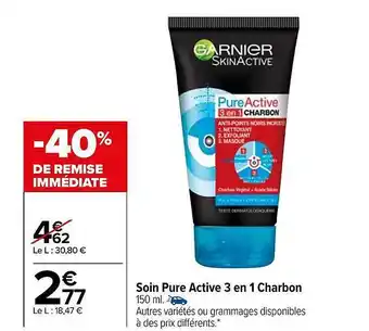 Carrefour Market Soin pure active 3 en 1 charbon offre