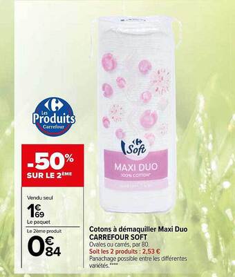 Carrefour Market Cotons à démaquiller maxi duo carrefour soft offre