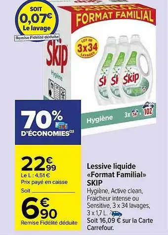 Carrefour Market Lessive liquide «format familial» skip offre