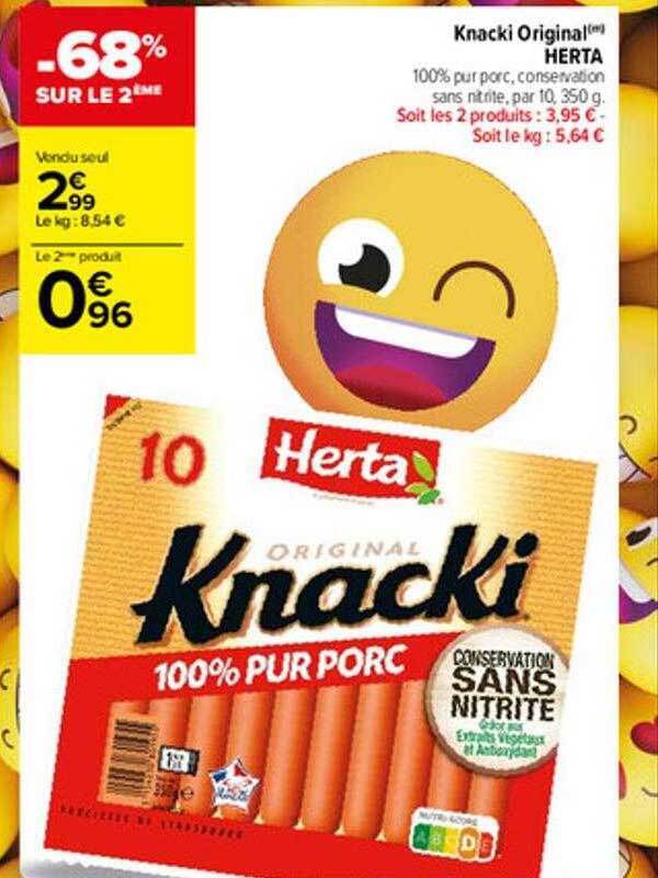 Promo Knacki original herta chez Carrefour Market