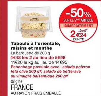 Monoprix Taboulé à l'orientale, raisins et menthe offre