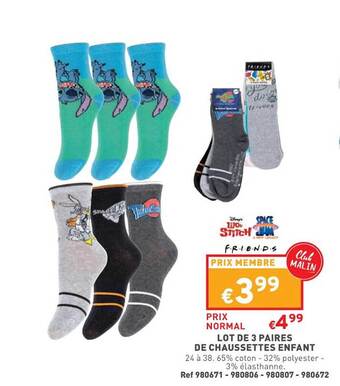 Trafic Lot de 3 paires de chaussettes enfant offre