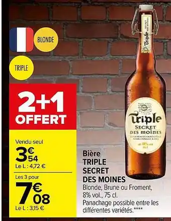 Carrefour Bière triple secret des moines offre