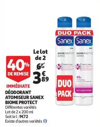 Auchan SANEX déodorant atomiseur sanex biome offre