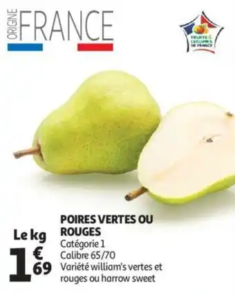 Auchan Poires vertes ou rouges offre