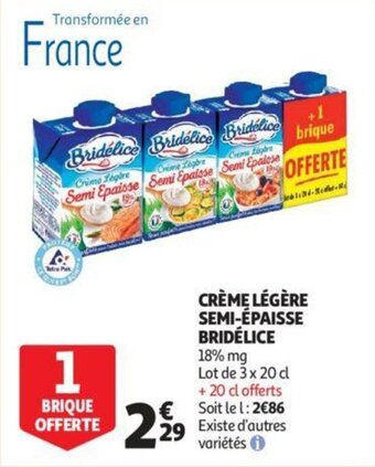 Auchan Crème légère semi-épaisse bridélice offre