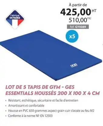 Casal Sport Lot de 5 tapis de gym - ges essentials houssés 200 x 100 x 4 cm offre
