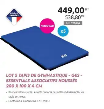 Casal Sport Lot 5 tapis de gymnastique - ges- essentials associatifs houssés 200 x 100 x 4 cm offre