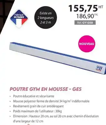 Casal Sport Poutre gym en mousse - ges offre