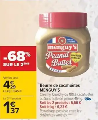 Carrefour MENGUY'S beurre de cacahuètes offre