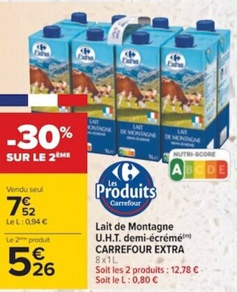 Carrefour Lait de montagne u.h.t. demi-écrémé carrefour extra offre