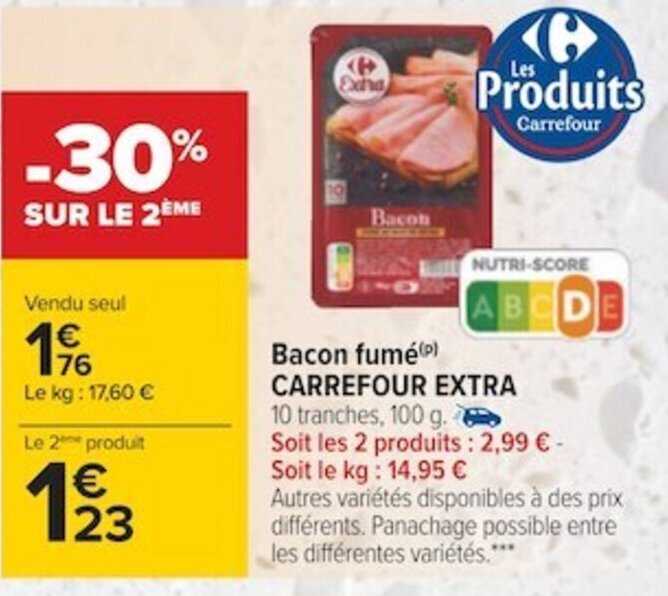 Promo CARREFOUR EXTRA bacon fumé chez Carrefour