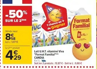 Carrefour Candia Lait U.H.T Vitaminé Viva Format Familial offre