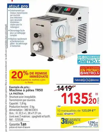 METRO Machine à pâtes tr50 la pastaia offre