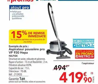 METRO Aspirateur poussière pro vp 930 hepa nilfisk offre