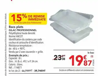 METRO Bacs plats gilac professionnel offre