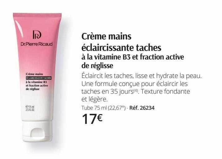 Promo Crème mains éclaircissante taches à la vitamine b3 et fraction