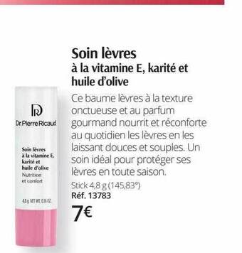 Dr Pierre Ricaud Soin lèvres à la vitamine e, karité et huile d'olive offre