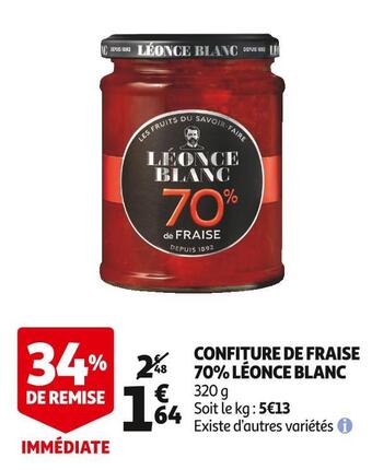 Auchan Léonce blanc confiture de fraise 70% offre