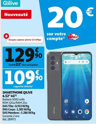 Auchan Qilive smartphone 6.52" 4g offre