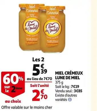 Auchan Lune de miel miel crémeux offre