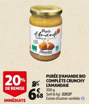 Purée d'amande bio complÚte crunchy l'amandaie