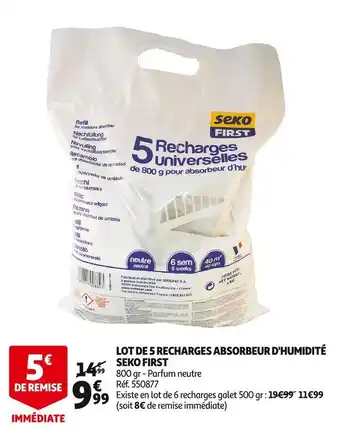 Auchan Lot de 5 recharges absorbeur d'humidité seko first offre