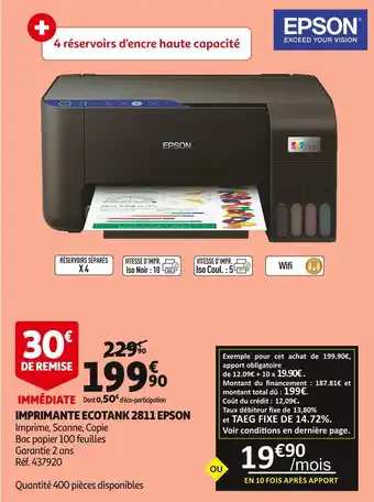 Auchan Epson imprimante ecotank 2811 offre