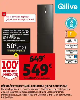Auchan Qilive refrigerateur congelateur bas 600095048 offre