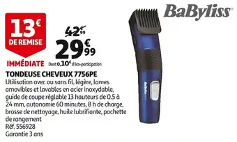 Auchan Babyliss tondeuse cheveux 7756pe offre
