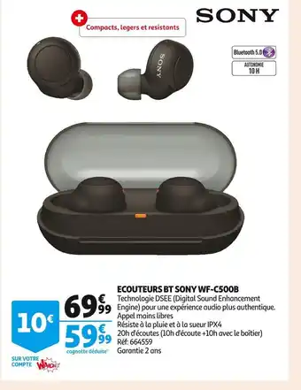 Auchan Sony ecouteurs bt wf-c500b offre