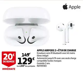 Auchan Apple apple airpods 2 + étui de charge offre